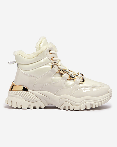 Cremefarbene Damen-Wintersportschuhe a'la trappers Mertika - Footwear