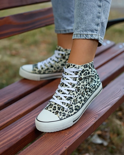 Royalfashion Жіночі бежево-коричневі високі кеди з модним малюнком Jungle Jive