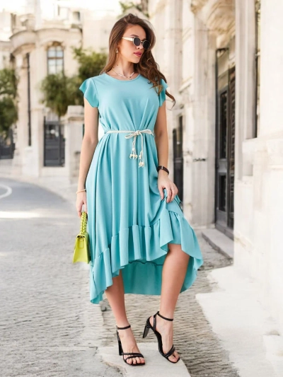 Royalfashion Damen-Midikleid mit Rüschen und kurzen Ärmeln