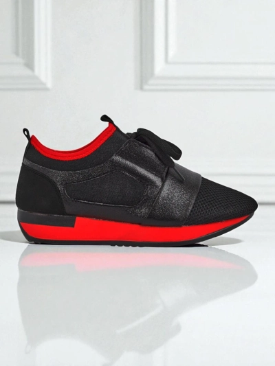 Damen-Sneakers Artemida Nero aus Stoff und Öko-Leder mit rotem Akzent