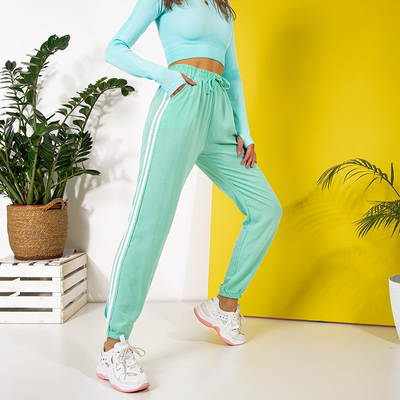 Mint Damen-Jogginghose mit Streifen - Kleidung