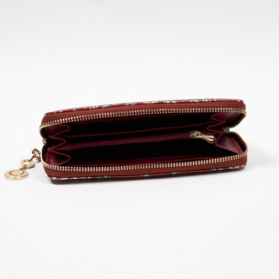 Große bordeauxrote Damenbrieftasche mit Blumenmuster - Accessoires