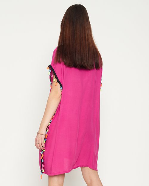 Жіноча рожева літня пляжна туніка з бахромою - Одяг