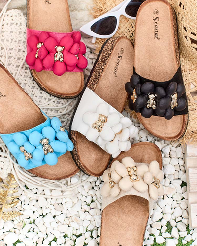Royalfashion Damen Flip-Flops mit goldenen Teddybären und Blumen Isaralle