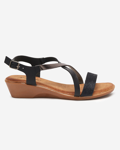 Schwarze Damensandale mit niedrigem Keilabsatz Loppe - Schuhe