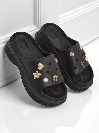 Royalfashion Damen-Gummislipper mit Slash Glam Verzierungen