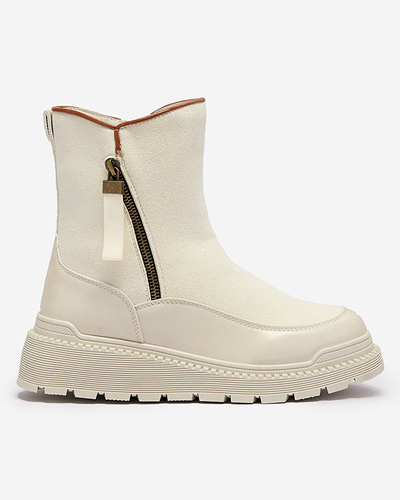 Cremefarbene Damenstiefel mit flachem Absatz Mefina- Footwear