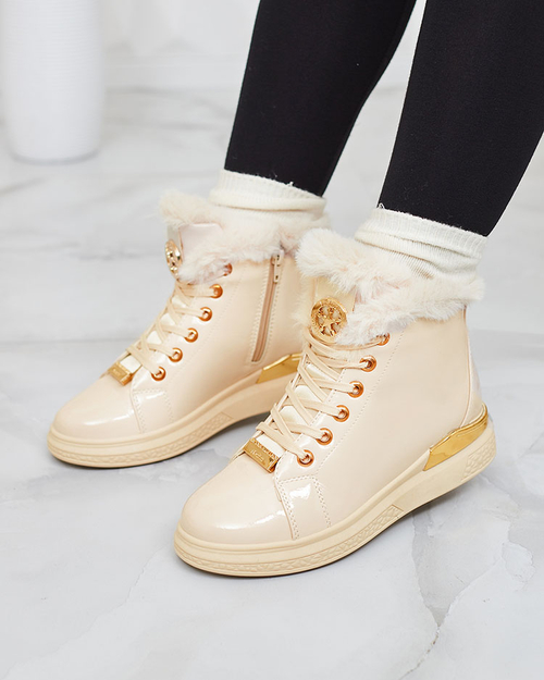 Royalfashion Бежеві лаковані жіночі утеплені чоботи Sylnina