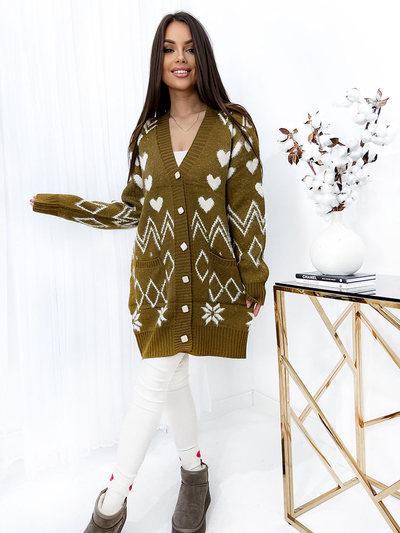 Royalfashion Gemusterter senffarbener Pullover für Damen