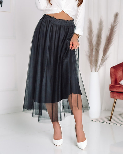 Doppellagiger Midirock für Damen in Schwarz - Kleidung