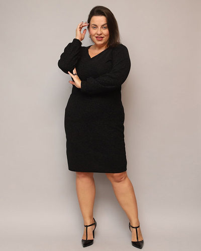 Royalfashion Glitzerndes Damenkleid vor dem Knie in schwarz PLUS SIZE