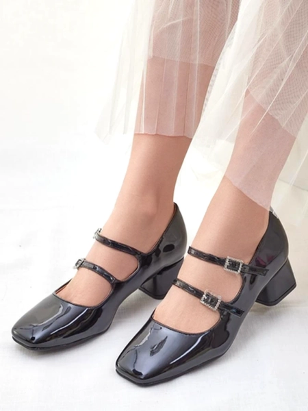 Royalfashion Glänzende Damenschuhe mit Absatz und Riemen Vible