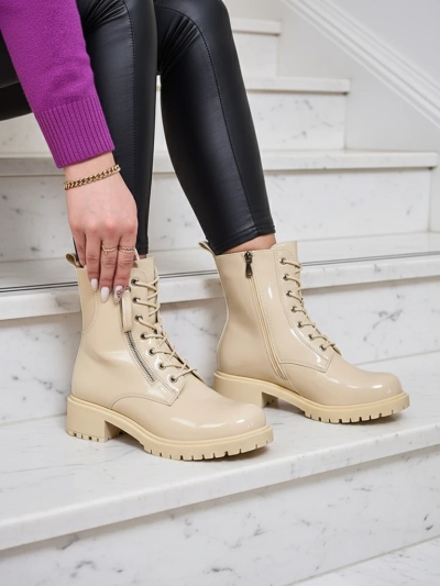 Royalfashion Beige Öko-Leder Damen Seddaga Baggerstiefel