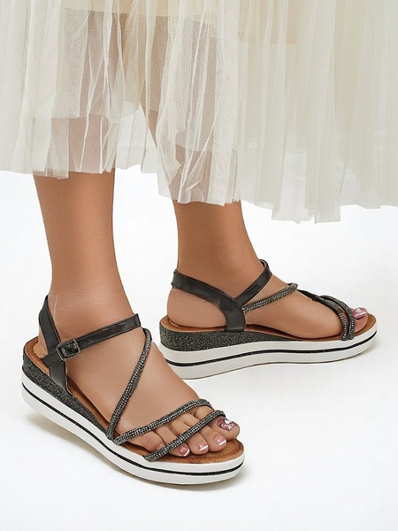 Royalfashion Damensandalen mit Keilabsatz und Strass Ballosa