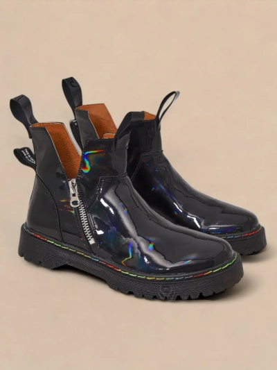 Schwarz lackierter Damenstiefel mit Reißverschluss Odeta - Schuhe