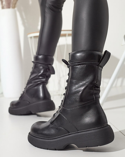 Schwarz Hohe Damen-Schnürstiefel Ferisis - Schuhe