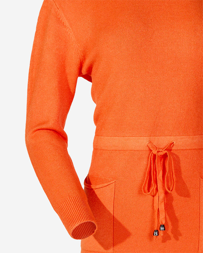 Orangefarbener Damen-Tunika-Pullover mit Kapuze - Kleidung