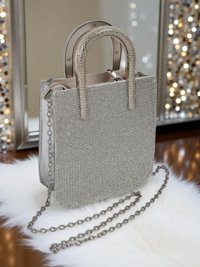 Royalfashion Damen Clutch Handtasche mit Zirkonia und Schlangenleder-Optik Snake Glam