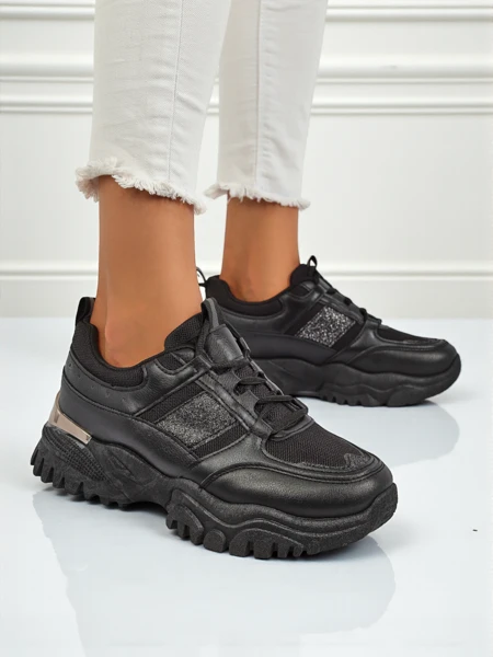 Damen-Sneakers Arete Nero mit flacher Sohle aus ökologischem Leder