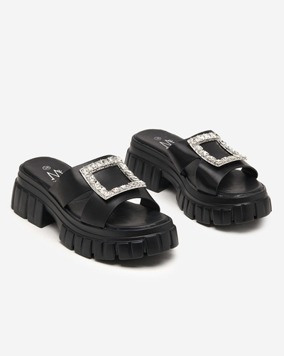 Schwarze Damenhausschuhe auf einer massiven Sohle mit Kristallen Vetasi - Footwear