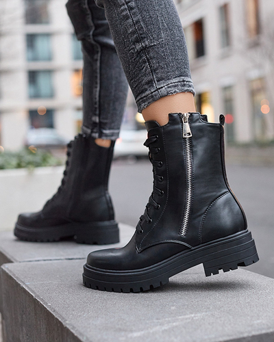 Schwarze Damen Baggerstiefel mit flachem Absatz Fetisa - Footwear