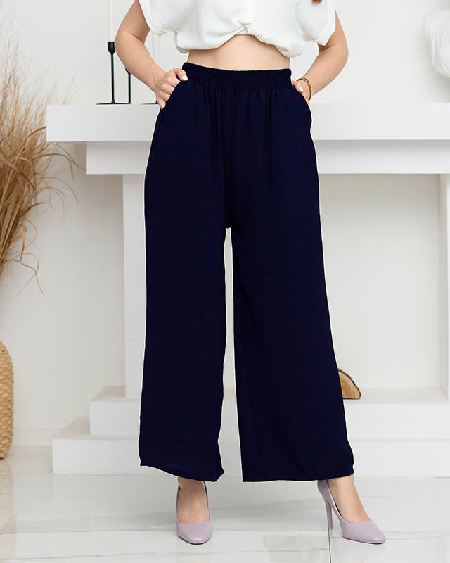 Marineblaue weite Palazzohose für Damen mit Taschen Kleidung