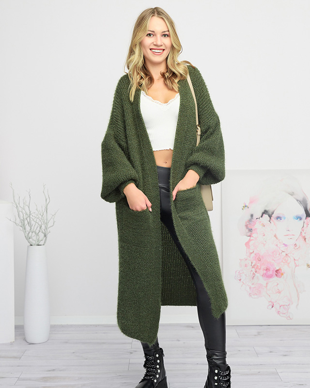 Dunkelgrüner weicher langer Cape-Pullover für Damen - Kleidung