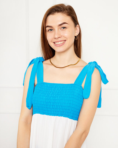 Blaues Damenkleid mit gebundenen Trägern - Kleidung