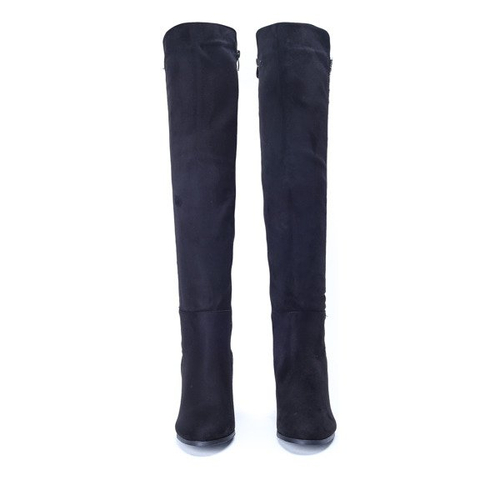 Czarne, długie kozaki z cyrkoniami Meg- Obuwie