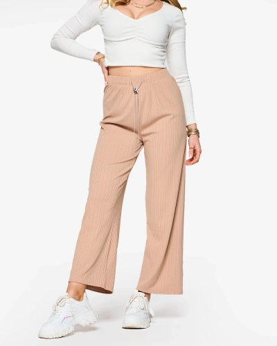 Hellbraune, weite, gerippte Damenhose - Kleidung