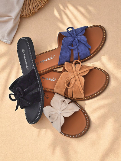 Royalfashion Damen-Slipper mit flacher Sohle und Schleife Gerber