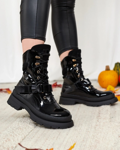 Royalfashion Damen Lackstiefel in schwarz Setogy