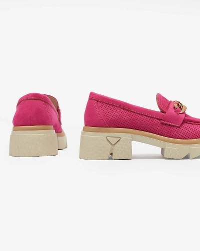 Royalfashion Öko-Wildleder Mokassins mit Goldverzierung in fuchsia Zaffix