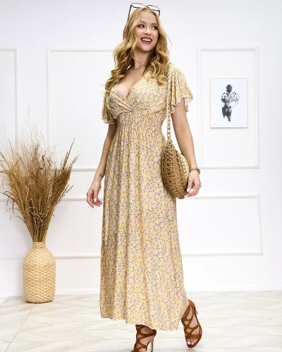 Hellrosa geblümtes Midikleid für Damen - Kleidung