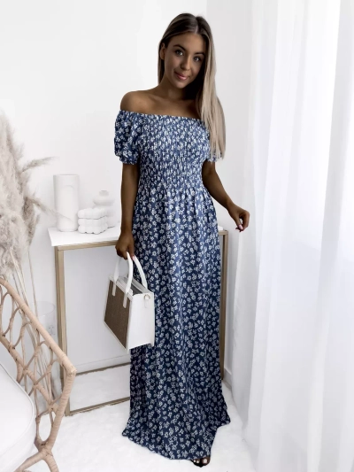 Blaues Maxikleid mit Blumenmuster für Damen - Kleidung