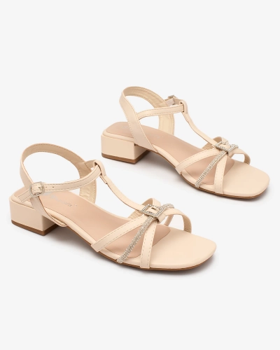 Royalfashion Beige Damen Sandalen mit niedrigem Absatz und Zirkonia Luietta