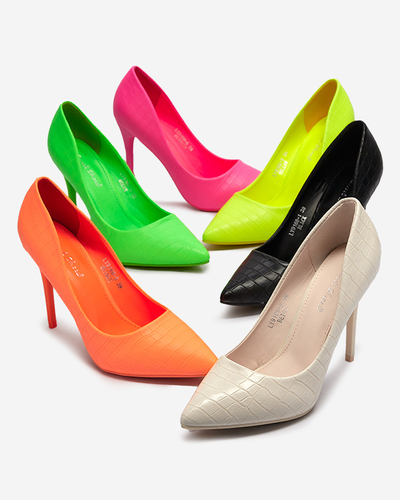 Neonorange Damen-Stiletto-Pumps mit Prägung Asota - Schuhe
