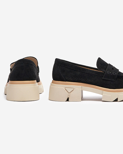 Schwarze durchbrochene Damenmokassins mit fester Sohle Ejina - Footwear