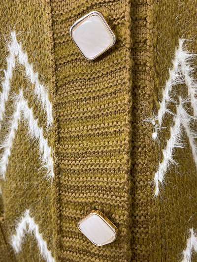 Royalfashion Gemusterter senffarbener Pullover für Damen