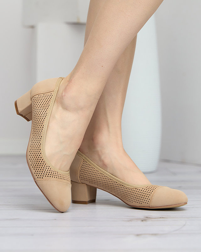 Durchbrochene Damenpumps auf Säule in Beige Pollam - Schuhe