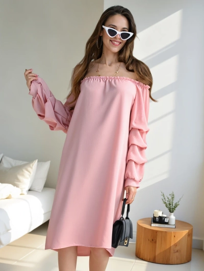 Royalfashion Glattes Damenkleid im spanischen Stil mit Rüschen