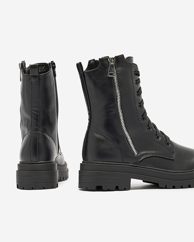 Schwarze Damen Baggerstiefel mit flachem Absatz Fetisa - Footwear