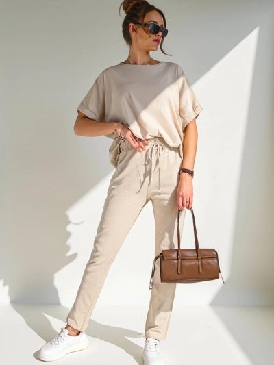 Royalfashion Damen Baumwollset mit kurzen Ärmeln und geraden Hosen