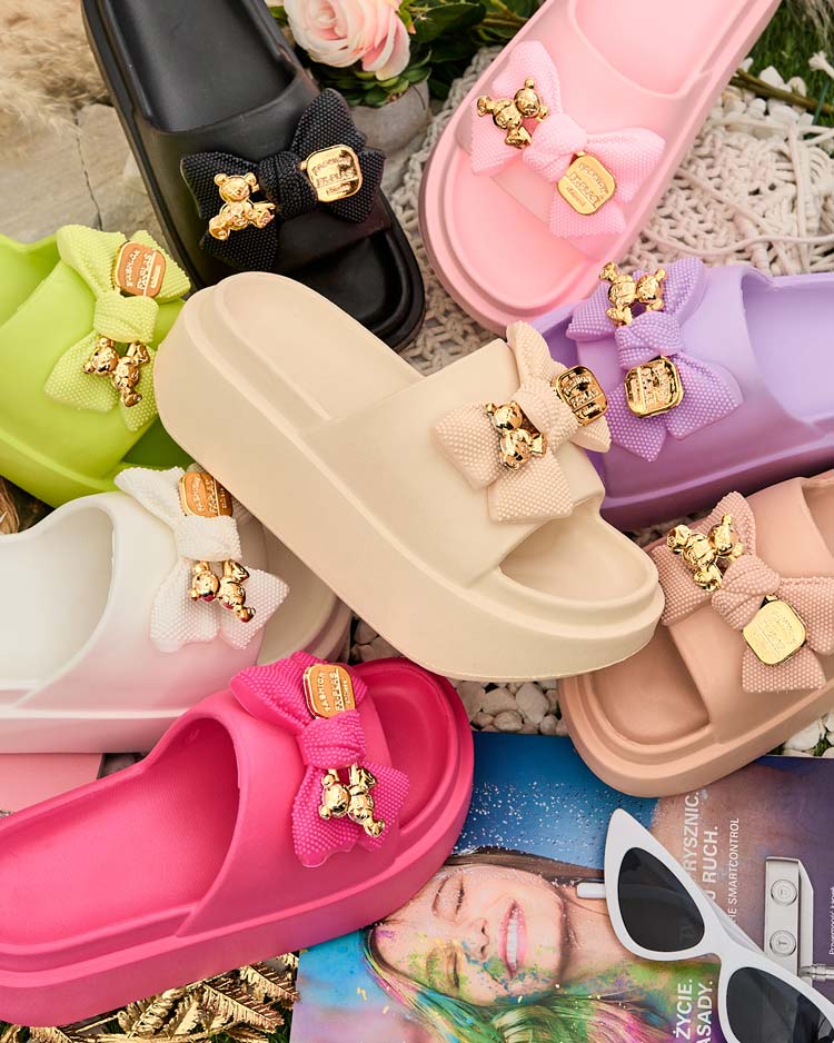 Royalfashion Damen-Gummi-Flip-Flops mit Zierschleife Apples