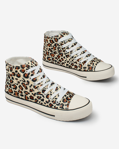 Royalfashion Damen beige hohe Sneaker mit modischem Muster Jungle Jive