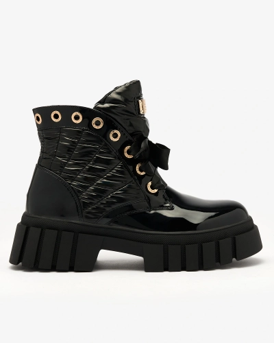 Чоботи стьобані лаковані жіночі чорні Alefro Royalfashion