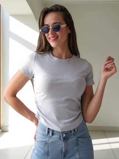 Royalfashion Damen Baumwollbluse mit der Aufschrift