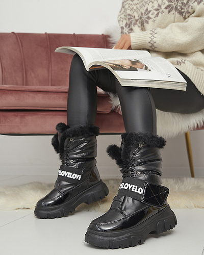 Damen-Schneestiefel mit flacher Sohle in Schwarz Sapollo- Footwear