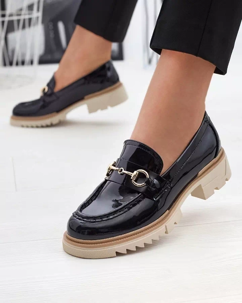 Schwarz lackierte Damenmokassins mit Kette Soterra - Footwear