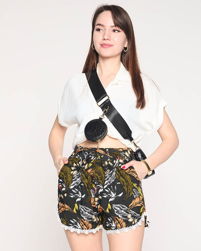 Schwarz-orangefarbene Damen-Shorts mit Blumenmuster - Bekleidung
